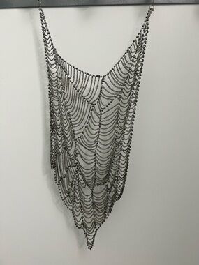 Draped Gunmetal Chain Fringe Spider Web Necklace